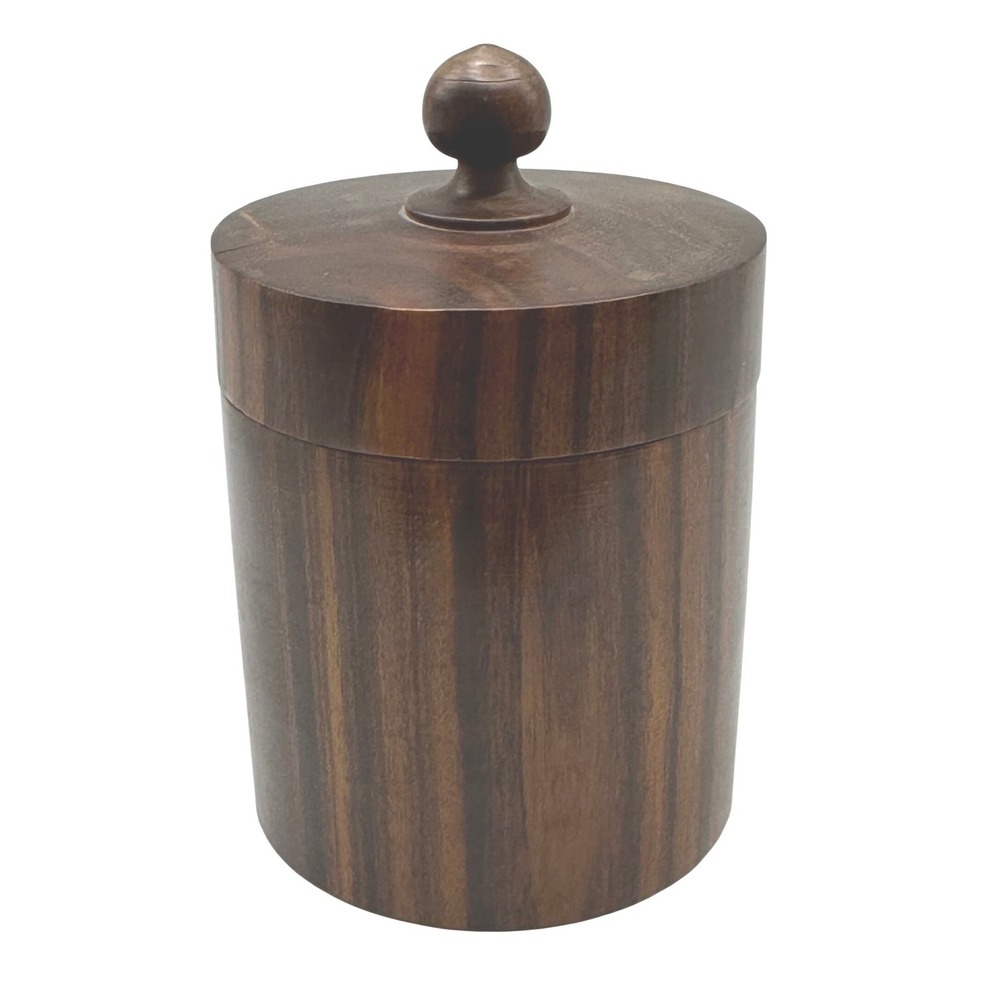 Walnut Wood Canister Small Dark Brown Excellent Hand Turned Finial Lid‎